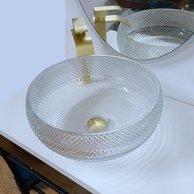 Lavabos de cristal claros Crystal Round Artistic del buque encimera del fregadero del buque de 10 pulgadas