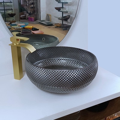 cuenco de plata del fregadero del cuarto de baño del diseño italiano de 180m m alrededor del lavabo contrario de la sobremesa azul