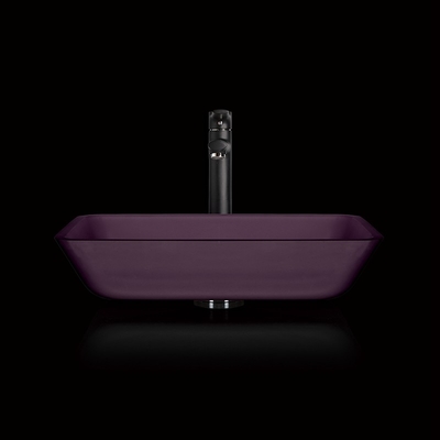 Fregadero rectangular Matt Purple Glass Countertop ácido del cuarto de baño del buque