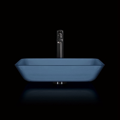 Fregadero de cristal endurecido hecho a mano Matt Vessel Light Blue Vanity rectangular