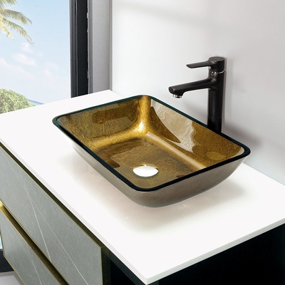 Fregadero de cobre del buque del soporte del top del oro de los lavabos hechos a mano rectangulares del cuarto de baño
