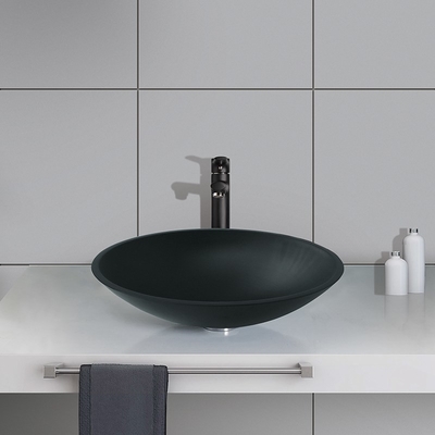 El fregadero redondo negro formado oval del buque coloreó el vidrio moderado Matt Countertop ácido