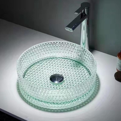 Lavabos de cristal cilíndricos H112mm, arte del buque lavabo de 14 pulgadas verde claro
