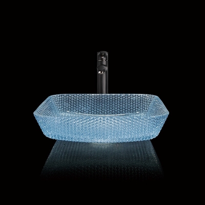 Vidrio cuadrado azul Crystal Hand Wash del fregadero del cuarto de baño del buque del agua