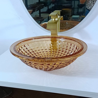 Diseño italiano Amber Glass Vessel Sink del cuenco redondo artístico del lavabo de la vanidad