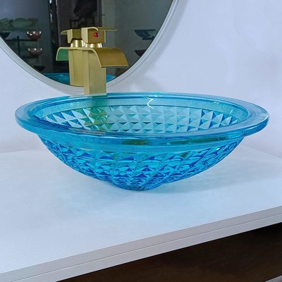 El cuarto de baño azul artístico del buque hunde el océano Crystal Round Shape Vanity Sink