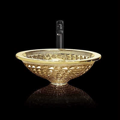 Mano de oro cromada Crystal Bathroom Vanity moderno del lavado del fregadero claro del bol de vidrio