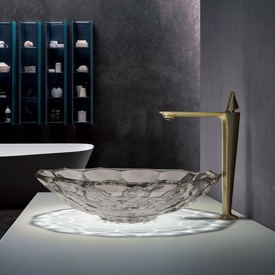 12 pulgadas Grey Glass Wash Basin transparente, fregadero de la vanidad del cuarto de baño para el hotel