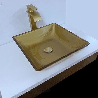 vidrio moderado oro cepillado liso del buque del cuadrado del fregadero del lavabo del servicio de los 400m