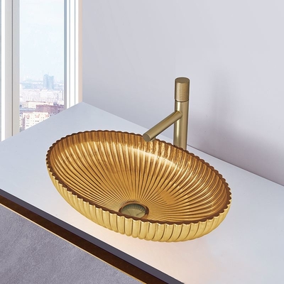 Altura interior del buque del OEM del color oro de cristal robusto 135m m de los lavabos 18k