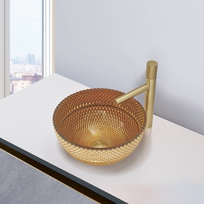 El cuenco británico del color oro de Crystal Glass Wash Basin In forma fregaderos de la encimera del cuarto de baño
