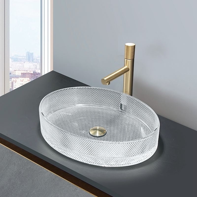 El óvalo europeo del estilo formó los lavabos de cristal Crystal Clear Sink Oval Shaped del buque
