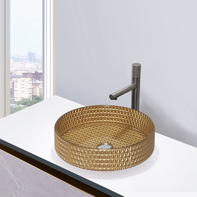45m m Crystal Glass Wash Basin Gold colorean el fregadero cilíndrico de la vanidad del cuarto de baño de la forma