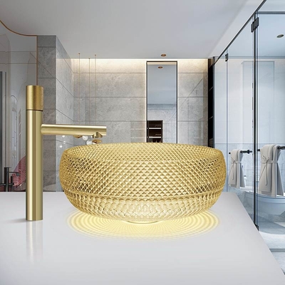 Fregadero de la vanidad del cuarto de baño del color de Crystal Glass Vessel Basins Yellow del diseño de Italia