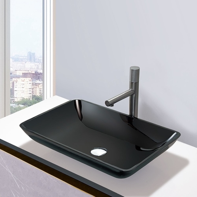 Altos lavabos brillantes Crystal Stone Glass Vessel Sinks negro del cuarto de baño