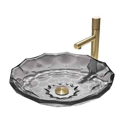 Luz de cristal formada bola moderna Gray Color Vessel Sinks Pop del lavabo encima del dren