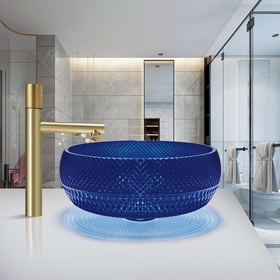 Fregadero azul de la encimera del color de Crystal Glass Vessel Basins Royal
