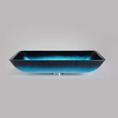 Sólido rectangular moderado azul de la sobremesa del bol de vidrio de los lavabos del baño de la pendiente