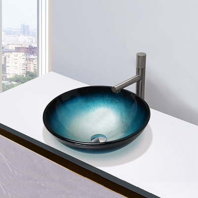 Limpio fácil moderada cuarto de baño del fregadero del cuenco redondo azul negro de cristal del lavabo