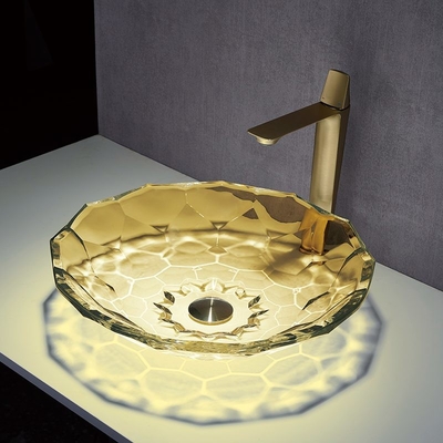La bola del OEM forma la encimera de cristal de Crystal Vessel Sinks Yellow Color del lavabo