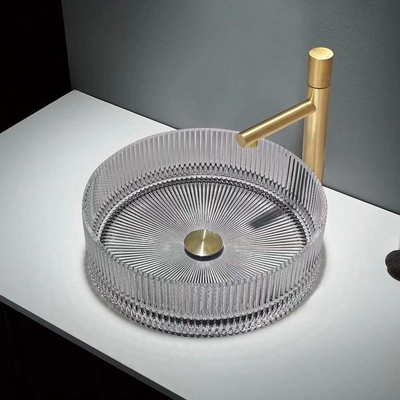 Rayas de vertical cilíndricas de Gray Color Glass Wash Basin que funden fregaderos del lavabo a troquel del cuarto de baño