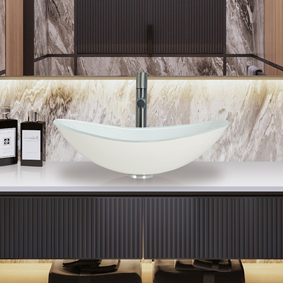 Alto rasguño blanco brillante moderado formado barco del lavabo del fregadero de cristal resistente