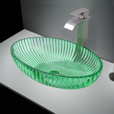 Fregadero de cristal verde transparente del gabinete de los lavabos del recipiente para la decoración del cuarto de baño