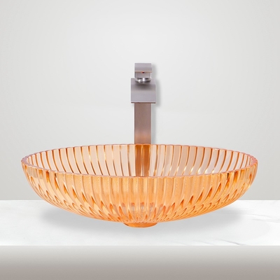 Lavabos de recipiente de vidrio montados sobre encimera hechos de vidrio para lavabo de baño de 530 mm