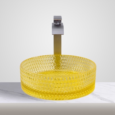 El gabinete de baño de cristal del lavabo del cilindro moderno hunde color amarillo transparente