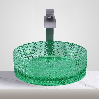 Lavabo de vidrio moderno de 1 orificio con recipiente para fregadero de baño con accesorios de montaje