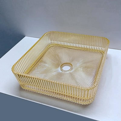 Cuenca de lavado de vidrio de forma cuadrada en fregaderos de escritorio de color dorado electrolitrados