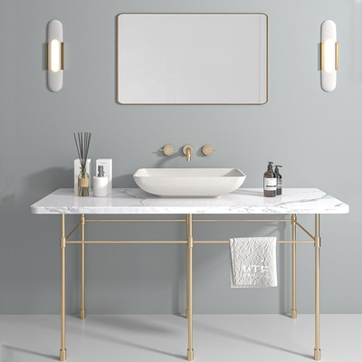 Cuenca de lavado de hormigón montada en encimera gris y blanca Rectangular