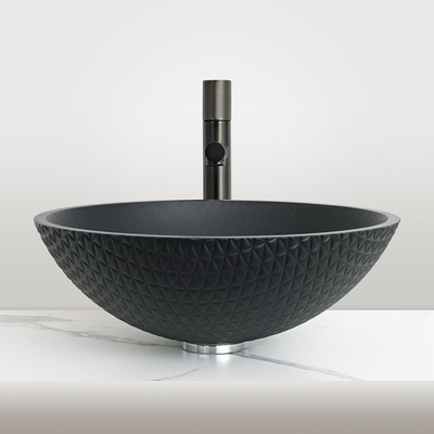 Matt negro redondo lavabo de cerámica de baño con desbordamiento