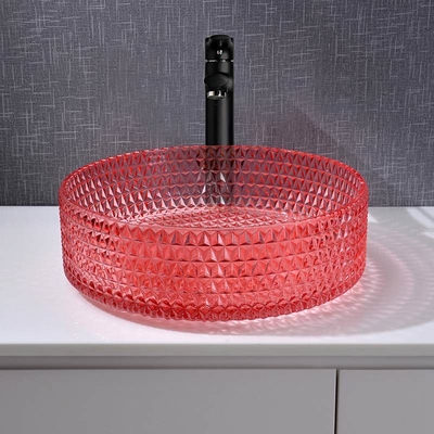 Fregaderos del buque del cuarto de baño del lavabo de Crystal Glass Red Hand Wash