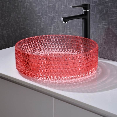 Fregaderos del buque del cuarto de baño del lavabo de Crystal Glass Red Hand Wash