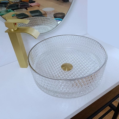 Cuenco de cristal artístico derecho libre del buque del lavabo de cristal de 10 pulgadas con el borde de plata