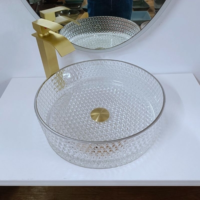 Cuenco de cristal artístico derecho libre del buque del lavabo de cristal de 10 pulgadas con el borde de plata