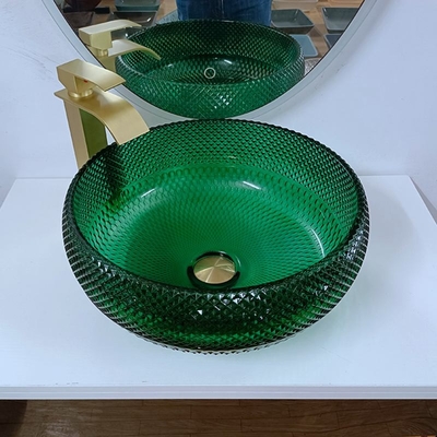 Vanidad de cristal verde Diamond Mordern Round Bathroom de los lavabos del buque
