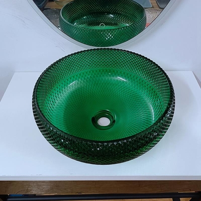 Vanidad de cristal verde Diamond Mordern Round Bathroom de los lavabos del buque