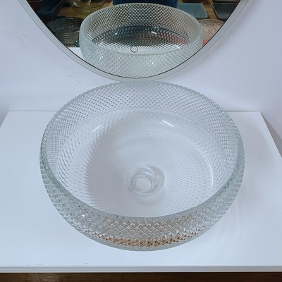 Lavabos de cristal claros Crystal Round Artistic del buque encimera del fregadero del buque de 10 pulgadas
