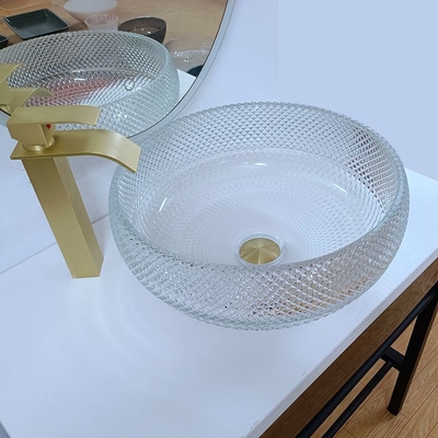 Lavabos de cristal claros Crystal Round Artistic del buque encimera del fregadero del buque de 10 pulgadas