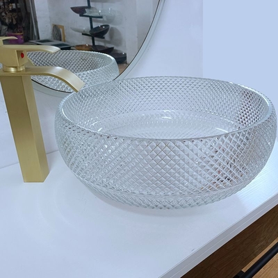 Lavabos de cristal claros Crystal Round Artistic del buque encimera del fregadero del buque de 10 pulgadas