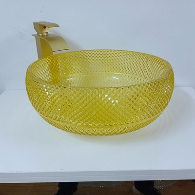 El cuenco amarillo del fregadero del cuarto de baño de 17,7 pulgadas diseña el cristal 12m m redondo de 180m m