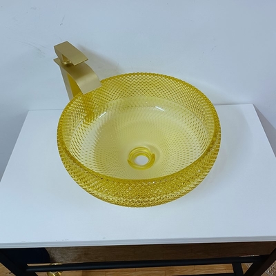 El cuenco amarillo del fregadero del cuarto de baño de 17,7 pulgadas diseña el cristal 12m m redondo de 180m m