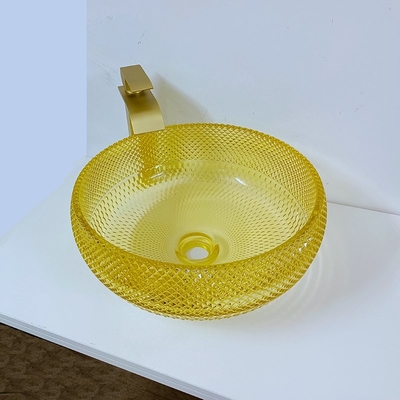 El cuenco amarillo del fregadero del cuarto de baño de 17,7 pulgadas diseña el cristal 12m m redondo de 180m m