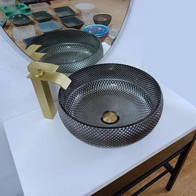 cuenco de plata del fregadero del cuarto de baño del diseño italiano de 180m m alrededor del lavabo contrario de la sobremesa azul