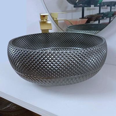 cuenco de plata del fregadero del cuarto de baño del diseño italiano de 180m m alrededor del lavabo contrario de la sobremesa azul