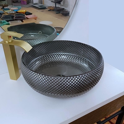 cuenco de plata del fregadero del cuarto de baño del diseño italiano de 180m m alrededor del lavabo contrario de la sobremesa azul