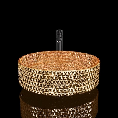 El lavabo del cuarto de baño de la ronda de la vanidad cromó el oro Diamond Shape Crystal Glass
