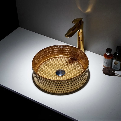 Lavabo de cristal Crystal Bathroom de Diamond Table Top Bowl Wash del fregadero del buque del oro redondo